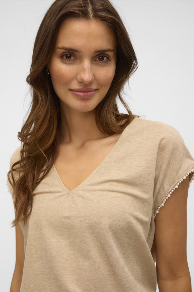 VMVIPS SS AVA V-NECK TOP JRS GA 10327099 SILVER MINK
